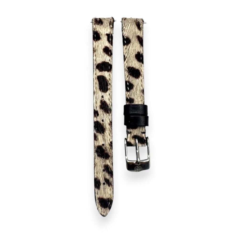 Michele 12mm Calf Hair Leopard Furry Watch Strap Band Silver Buckle NWOT New - Picture 2 of 5
